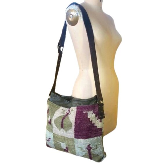 Kilim carpet or tapestry leather bag handbag purse - Picture 15 of 16